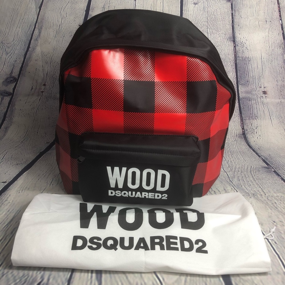 DSQUARED Red and Black Plaid Backpack